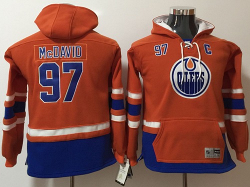 Oilers #97 Connor McDavid Orange Youth Name & Number Pullover NHL Hoodie